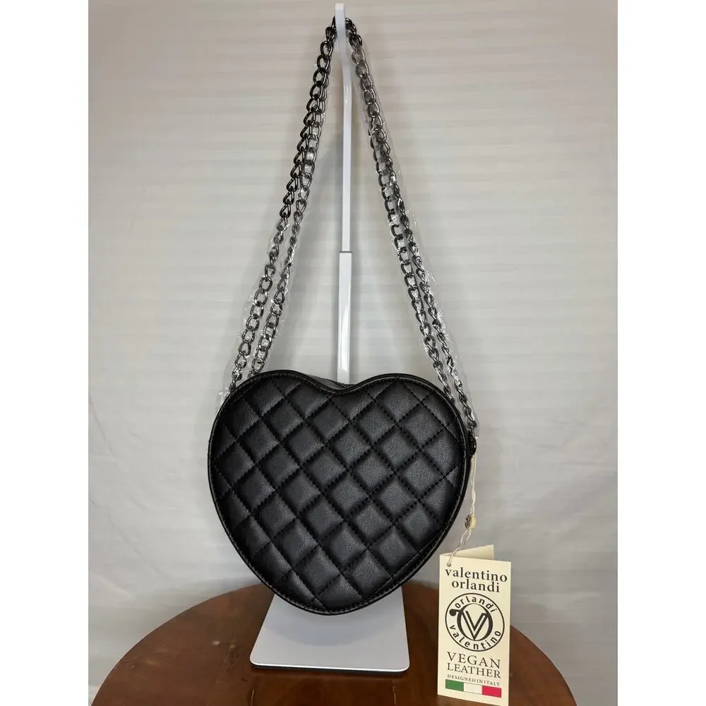 Valentino Orlandi Heart Crossbody MSRP $139 NWT Black Quilted Vegan Leather